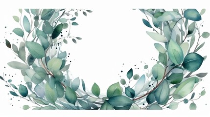 watercolor illustration of leaves of Eucalyptus. Generative AI