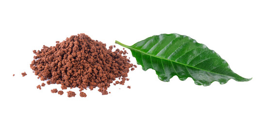 instant coffee and leaves on transparent png