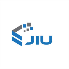 JIU letter technology logo design on white background. JIU creative initials letter IT logo concept. JIU setting shape design.
