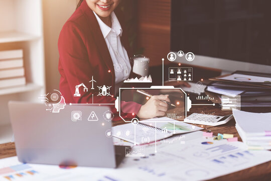 Business person process and workflow automation with flowchart. Business Analytics Workflow Process Project and Research Concept