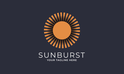 Sunburst sunlight  logo vector design. Orange circle with stripes line pattern