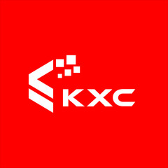KXC letter technology logo design on red background. KXC creative initials letter IT logo concept. KXC setting shape design.
