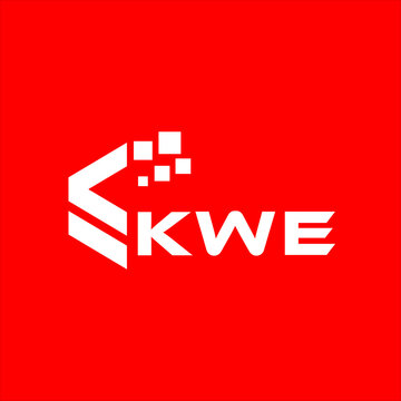 KWE letter technology logo design on red background. KWE creative initials letter IT logo concept. KWE setting shape design.

