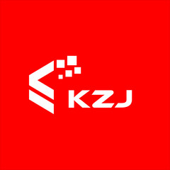 Obraz premium KZJ letter technology logo design on red background. KZJ creative initials letter IT logo concept. KZJ setting shape design. 