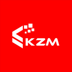 KZM letter technology logo design on red background. KZM creative initials letter IT logo concept. KZM setting shape design.
