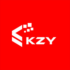 KZY letter technology logo design on red background. KZY creative initials letter IT logo concept. KZY setting shape design.
