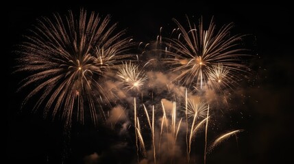 Abstract colored firework background with free space for text. Bright fireworks. Background festive night fireworks in the sky. generative ai