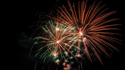 Abstract colored firework background with free space for text. Bright fireworks. Background festive night fireworks in the sky. generative ai