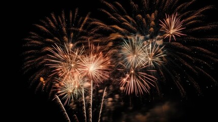 Abstract colored firework background with free space for text. Bright fireworks. Background festive night fireworks in the sky. generative ai