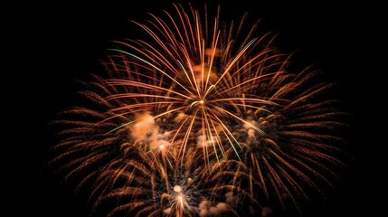 Abstract colored firework background with free space for text. Bright fireworks. Background festive night fireworks in the sky. generative ai