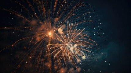 Fototapeta premium Abstract colored firework background with free space for text. Bright fireworks. Background festive night fireworks in the sky. generative ai