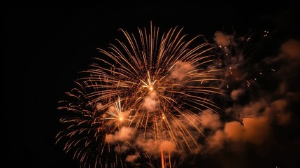 Abstract colored firework background with free space for text. Bright fireworks. Background festive night fireworks in the sky. generative ai