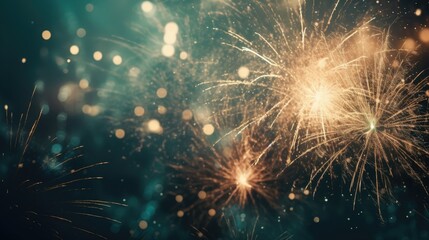 Fototapeta premium Abstract colored firework background with free space for text. Bright fireworks. Background festive night fireworks in the sky. generative ai