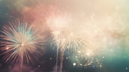 Fototapeta premium Abstract colored firework background with free space for text. Bright fireworks. Background festive night fireworks in the sky. generative ai