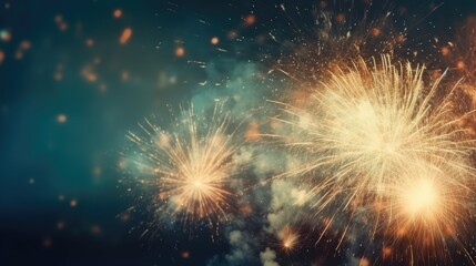 Fototapeta premium Abstract colored firework background with free space for text. Bright fireworks. Background festive night fireworks in the sky. generative ai
