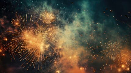 Fototapeta premium Abstract colored firework background with free space for text. Bright fireworks. Background festive night fireworks in the sky. generative ai