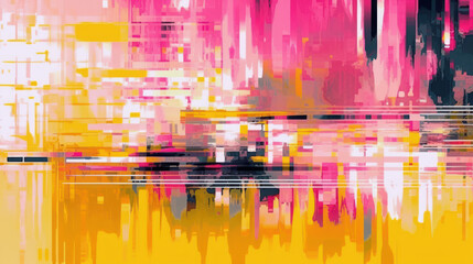  Glitch overlay. Analog distortion. Noise texture. Yellow, pink, white colors