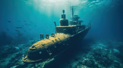 Obraz premium Submarine underwater Generative Ai