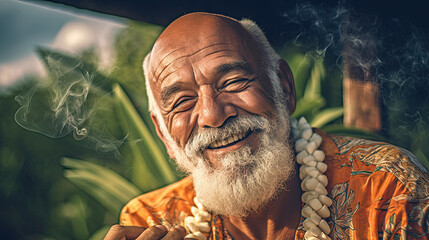 Old Happy Hawaiian Man