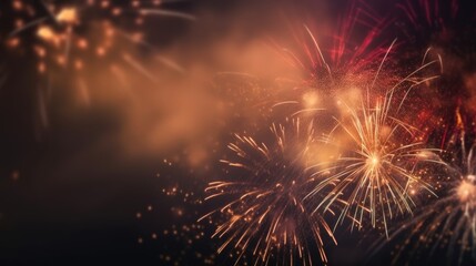 Fototapeta premium Abstract colored firework background with free space for text. Bright fireworks. Background festive night fireworks in the sky. generative ai