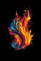 Colorful paint splash isolated on black background. Generative art.