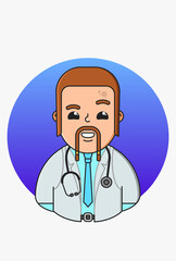 Fototapeta premium Vector illustration of a doctor in a white medical coat on a blue round background