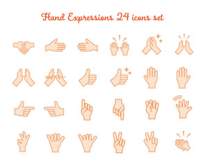 感情を伝える手の仕草・ジェスチャー・ハンドサイン（肌色）シンボル アイコン セット