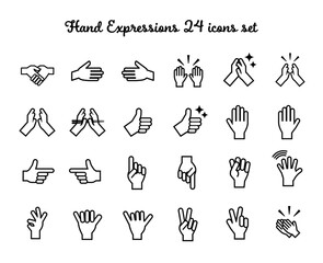 感情を伝える手の仕草・ジェスチャー・ハンドサイン　シンボル アイコン 線画 セット（白の塗りあり）
