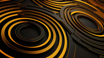 Radiant Orbit: Abstract Gold and Black Concentric Circles Dance. Generative AI