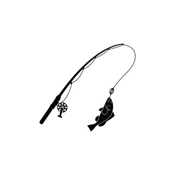 black fishing rod catching fish clip art preview
