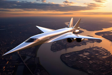 Fototapeta premium Supersonic Flight Airplane of Tomorrow, transparent background (PNG) 