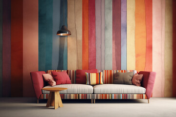 Colorful Interior with vertical stripes background. AI generated.