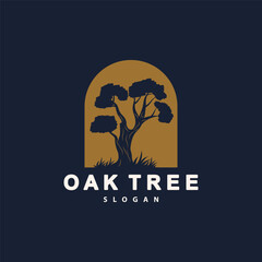 Oak Tree Logo, Nature Tree Plant Vector, Minimalist Simple Design, Illustration, Silhouette, Template