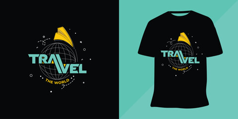 Travel the world lettering illustration t-shirt design premium vector