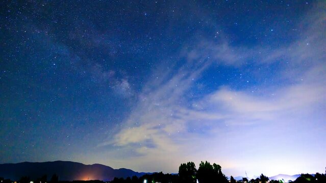 山から昇る天の川　星空の動き　タイムラプス　6月