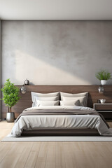 Fototapeta na wymiar Modern minimalistic style bedroom. Generative AI