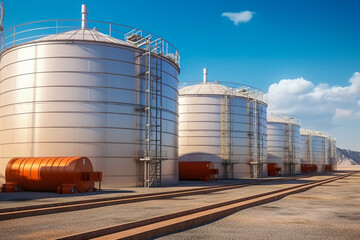 Obraz premium Agricultural tanks for storage and drying of grain, wheat. Generative AI