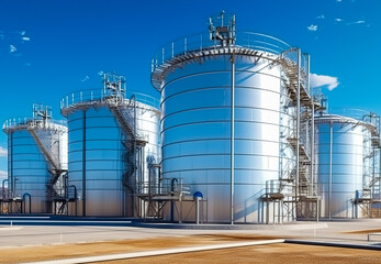 Obraz premium Agricultural tanks for storage and drying of grain, wheat. Generative AI