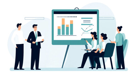 Fototapeta premium Illustration of business group giving presentation in team meeting