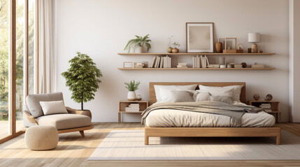 Modern minimalistic style bedroom. Generative AI