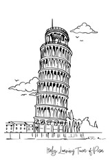 Italy, Leaning Tower of Pisa with hand drawing concept, print, doodle, vector illustration (Vector) - obrazy, fototapety, plakaty