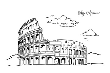 Italy, Colosseum with hand drawing concept, print, doodle, vector illustration (Vector)