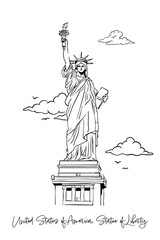 United States of America, Statue of Liberty with hand drawing concept, print, doodle, vector illustration (Vector) © Art of Ngu