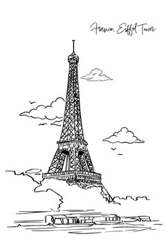 France, Eiffel Tower With Hand Drawing Concept, Print, Doodle, Vector Illustration (Vector)