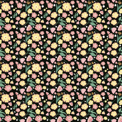 Delicate seamless doodle flowers textile print ,hand drawn, vector. Floral fashion pattern.Floral fabric pattern 