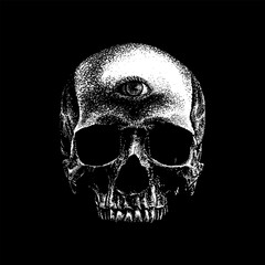 skull with eye hand drawing vector isolated on black background.