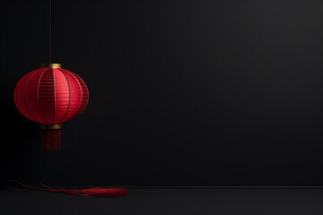 Chinese new year lanterns on black background. AI generated.
