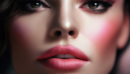 Naklejka premium woman lips with pink lipstick and sexually open mouth close-up. Beauty concept. Generative AI illustration