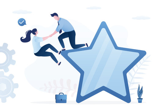 Mentorship, concept. Professional training. Coaching for beginner entrepreneur. Help partner reach top, high level and reward. Learning to success in work,