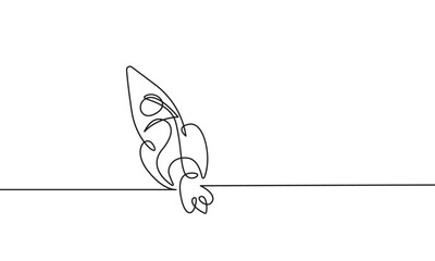 Continuous One Line Drawing of Rocket. Business or Startup Concept with Rocket One Line Illustration. Working Concept  Abstract Minimalist Contour Drawing. Vector EPS 10 